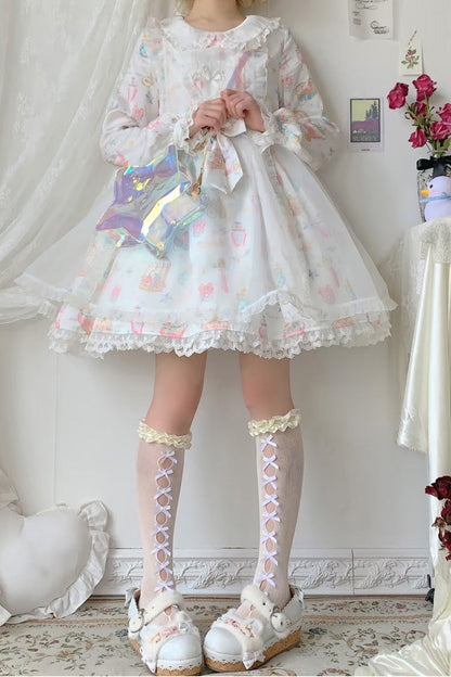 Gothic Lolita Dress - White/apricot, 2 Colors, Plus Size, Sweet Style, Bow Detail - additional product view 2