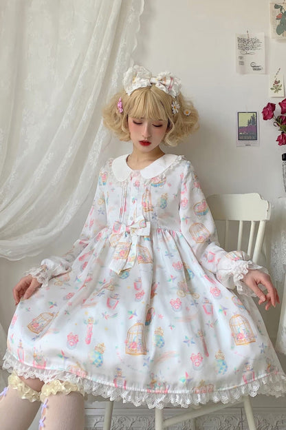 Gothic Lolita Dress - White/apricot, 2 Colors, Plus Size, Sweet Style, Bow Detail - additional product view 3