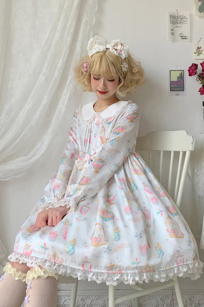 Gothic Lolita Dress - White/apricot, 2 Colors, Plus Size, Sweet Style, Bow Detail - additional product view 4
