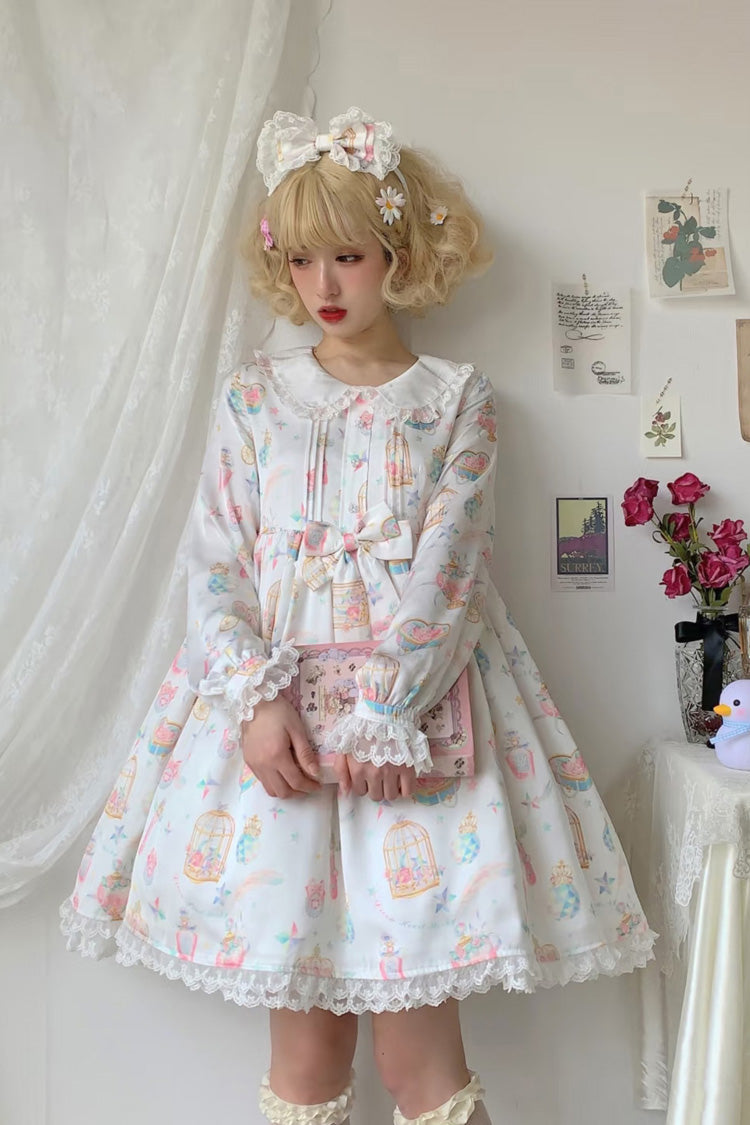Gothic Lolita Dress - White/apricot, 2 Colors, Plus Size, Sweet Style, Bow Detail - main product image