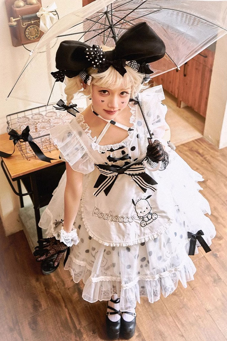 Gothic Lolita Dress - White/black, 2 Colors, Sweet Style, Bow Detail, Ruffled - additional product view 3