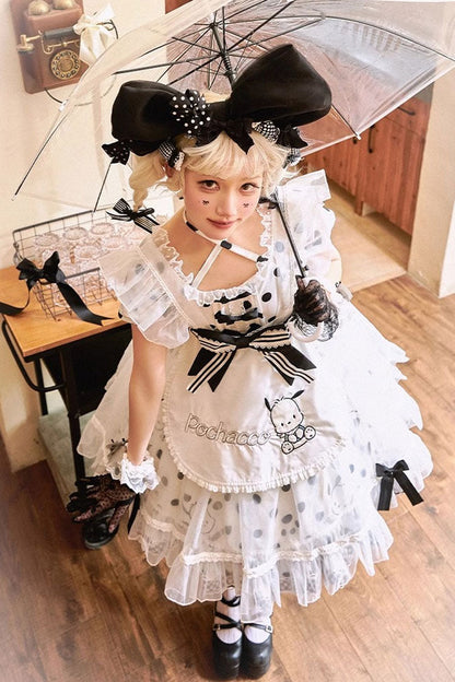 Gothic Lolita Dress - White/black, 2 Colors, Sweet Style, Bow Detail, Ruffled - additional product view 3