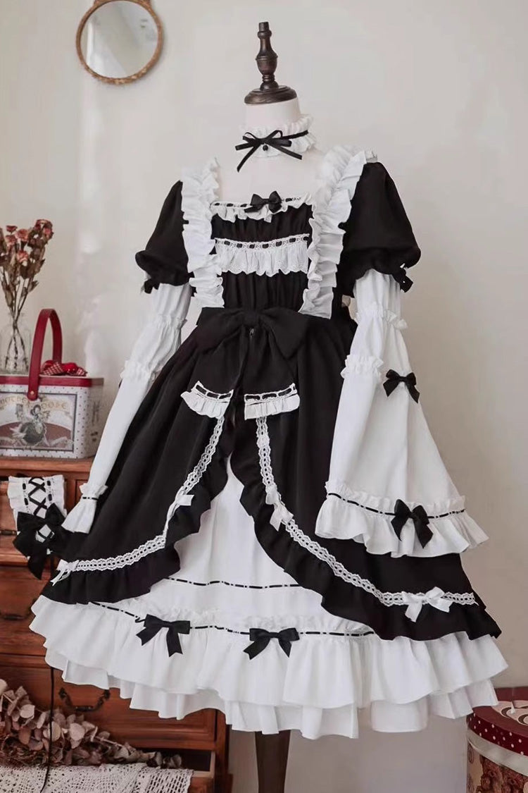Gothic Lolita Dress - White/black Hime Sleeves, 2 Colors, Detachable Detail, Ruffled - additional product view 3