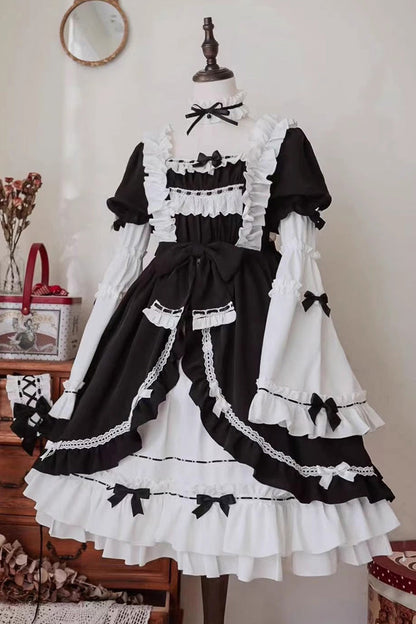 Gothic Lolita Dress - White/black Hime Sleeves, 2 Colors, Detachable Detail, Ruffled - additional product view 3