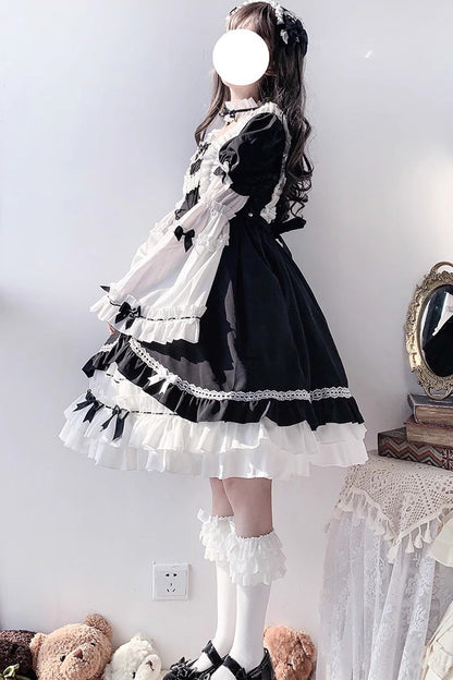 Gothic Lolita Dress - White/black Hime Sleeves, 2 Colors, Detachable Detail, Ruffled - additional product view 4