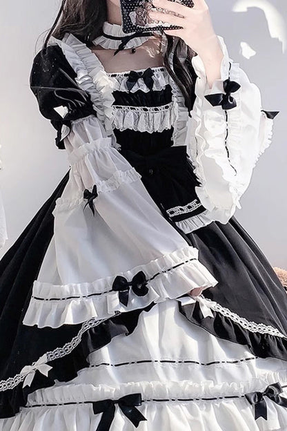 Gothic Lolita Dress - White/black Hime Sleeves, 2 Colors, Detachable Detail, Ruffled - additional product view 5