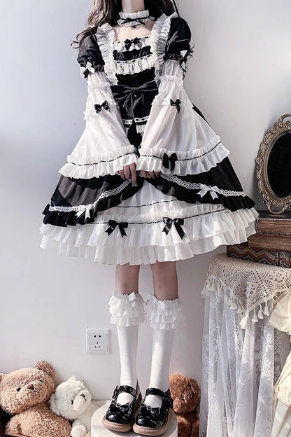Gothic Lolita Dress - White/black Hime Sleeves, 2 Colors, Detachable Detail, Ruffled - additional product view 7