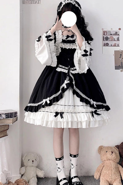 Gothic Lolita Dress - White/black Hime Sleeves, 2 Colors, Detachable Detail, Ruffled - additional product view 8