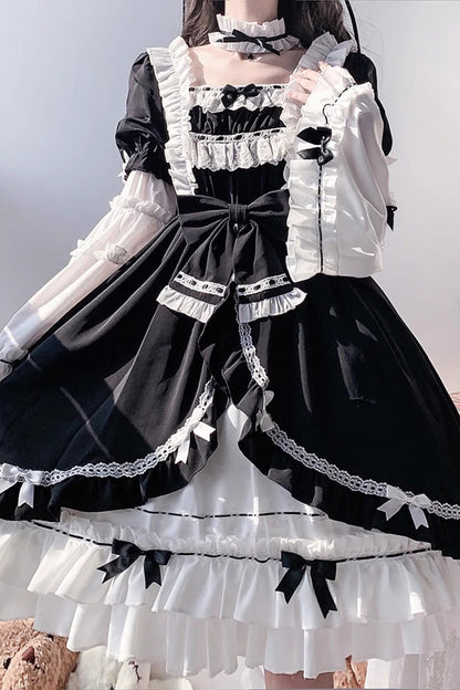 Gothic Lolita Dress - White/black Hime Sleeves, 2 Colors, Detachable Detail, Ruffled - additional product view 10