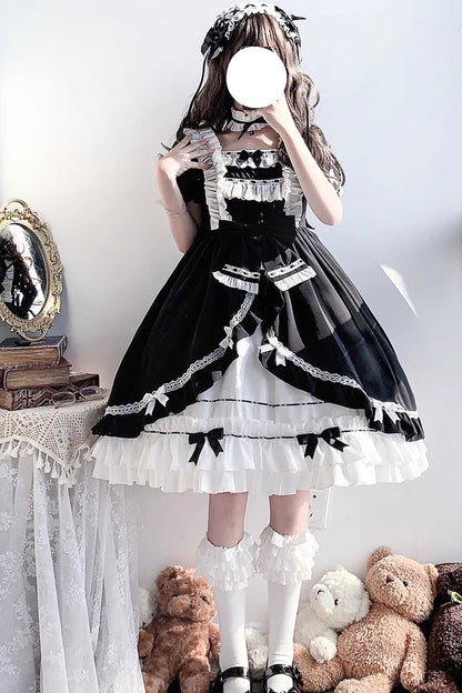 Gothic Lolita Dress - White/black Hime Sleeves, 2 Colors, Detachable Detail, Ruffled - additional product view 13