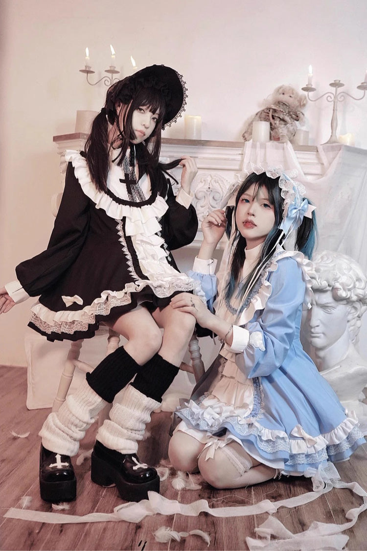 Gothic Lolita Dress - White/blue, 2 Colors, Cross Detail, Long Sleeves, Sweet Style - additional product view 7