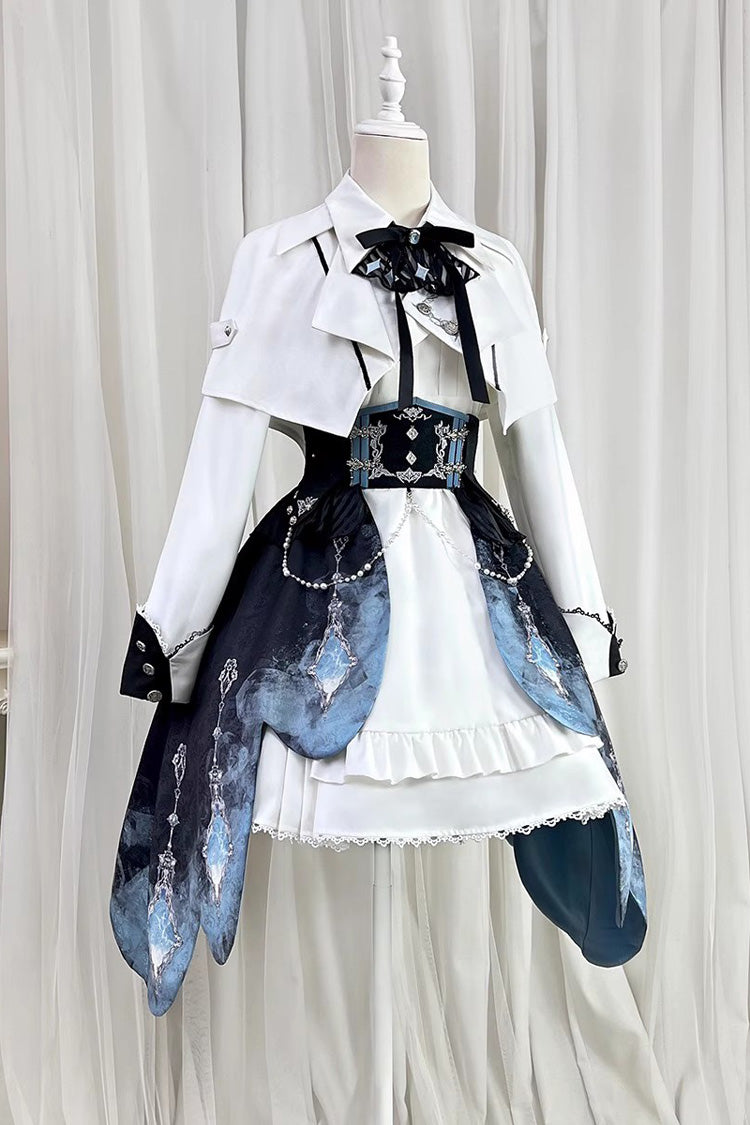 Gothic Lolita Dress - White/blue Gradient Print, 2 Colors, Sweet Style, Ruffled, Printed - additional product view 2