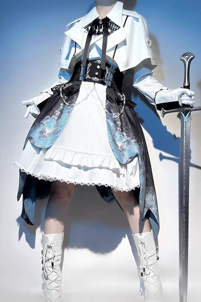 Gothic Lolita Dress - White/blue Gradient Print, 2 Colors, Sweet Style, Ruffled, Printed - additional product view 3