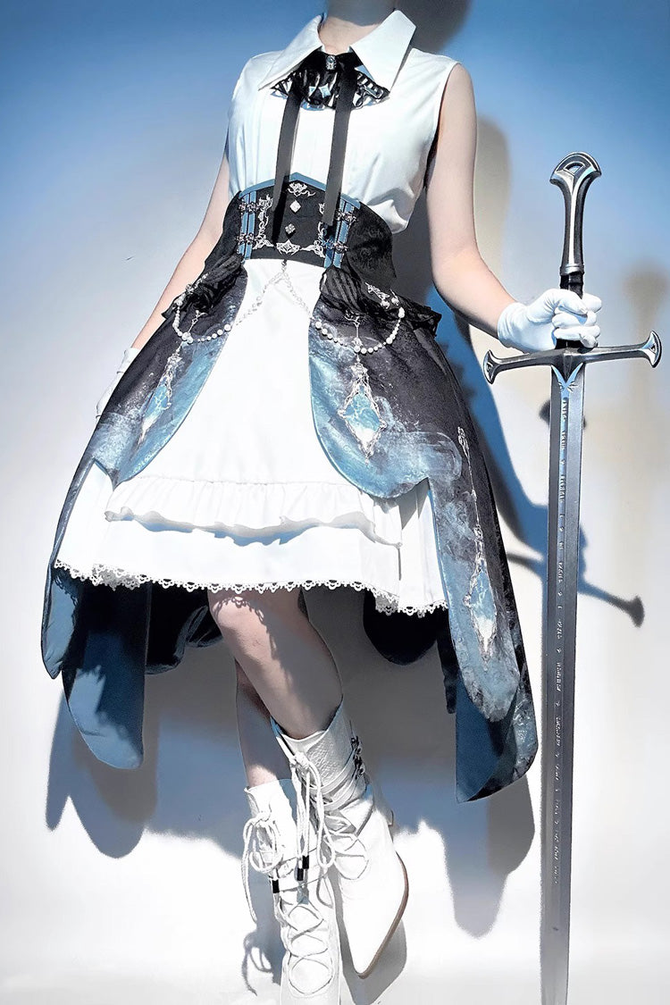 Gothic Lolita Dress - White/blue Gradient Print, 2 Colors, Sweet Style, Ruffled, Printed - additional product view 4