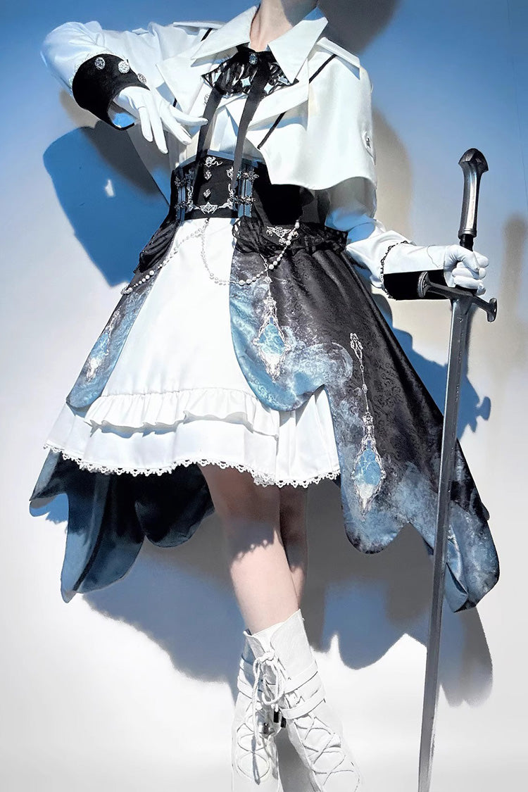 Gothic Lolita Dress - White/blue Gradient Print, 2 Colors, Sweet Style, Ruffled, Printed - additional product view 5