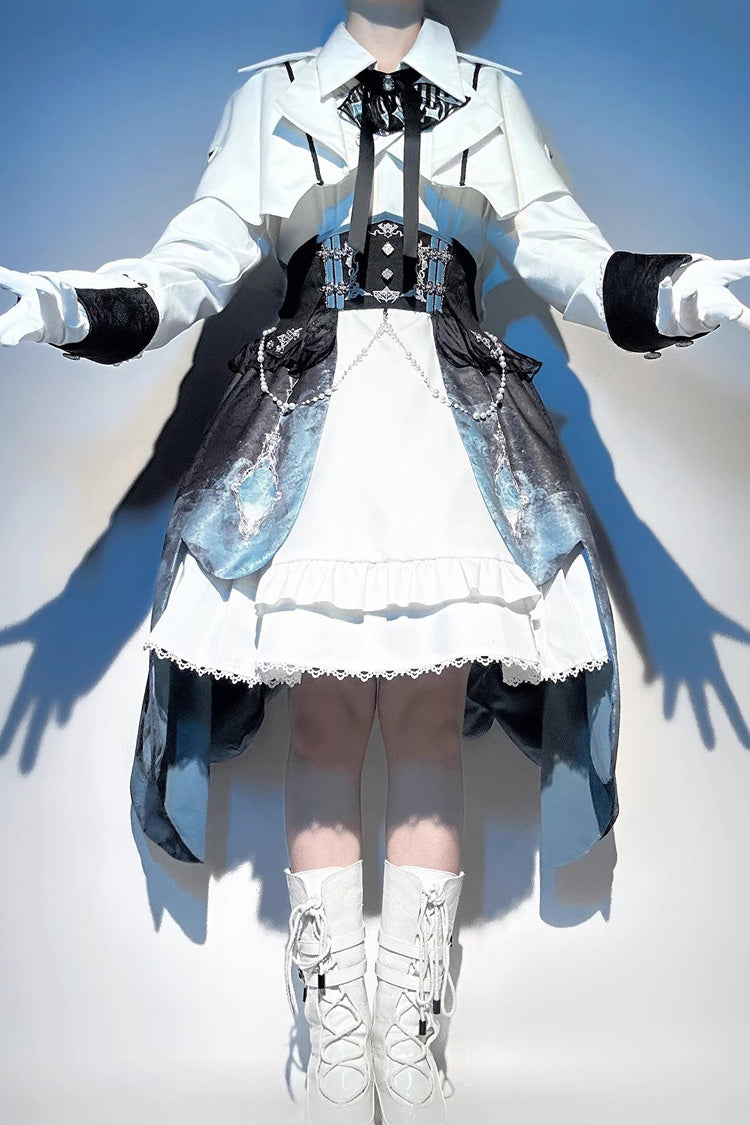 Gothic Lolita Dress - White/blue Gradient Print, 2 Colors, Sweet Style, Ruffled, Printed - additional product view 6