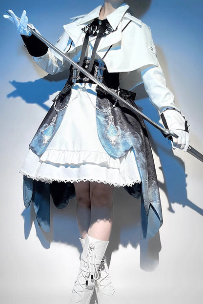 Gothic Lolita Dress - White/blue Gradient Print, 2 Colors, Sweet Style, Ruffled, Printed - additional product view 7
