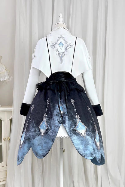 Gothic Lolita Dress - White/blue Gradient Print, 2 Colors, Sweet Style, Ruffled, Printed - additional product view 8