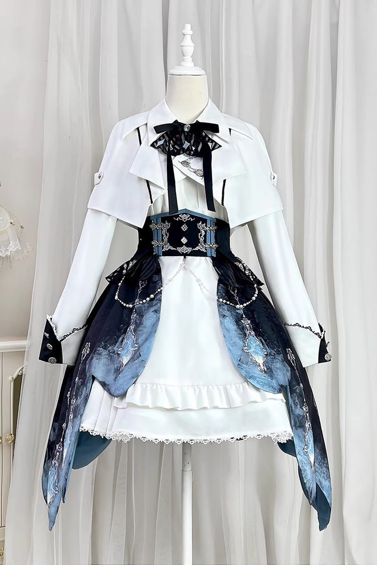Gothic Lolita Dress - White/blue Gradient Print, 2 Colors, Sweet Style, Ruffled, Printed - main product image