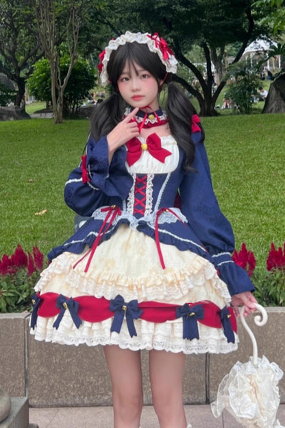 Gothic Lolita Dress - White/blue Snow White Love Song, 2 Colors, Ruffled, Long Sleeves - additional product view 2