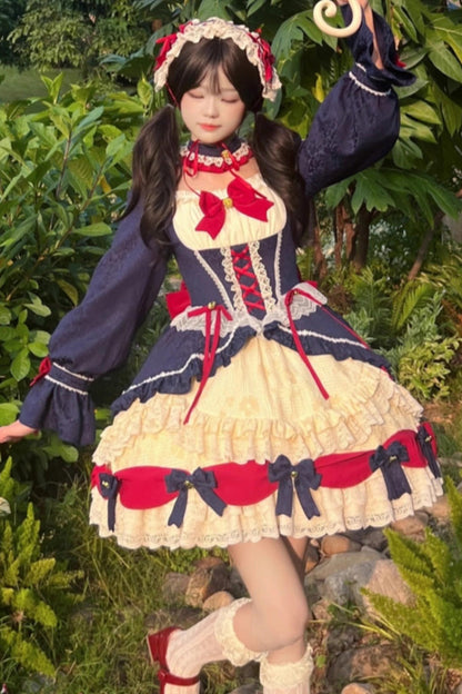 Gothic Lolita Dress - White/blue Snow White Love Song, 2 Colors, Ruffled, Long Sleeves - additional product view 3
