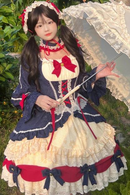 Gothic Lolita Dress - White/blue Snow White Love Song, 2 Colors, Ruffled, Long Sleeves - additional product view 4
