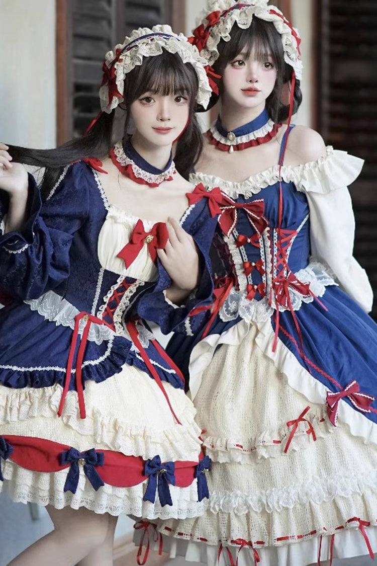 Gothic Lolita Dress - White/blue Snow White Love Song, 2 Colors, Ruffled, Long Sleeves - additional product view 5