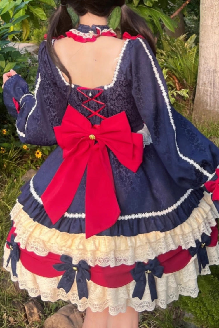Gothic Lolita Dress - White/blue Snow White Love Song, 2 Colors, Ruffled, Long Sleeves - additional product view 7