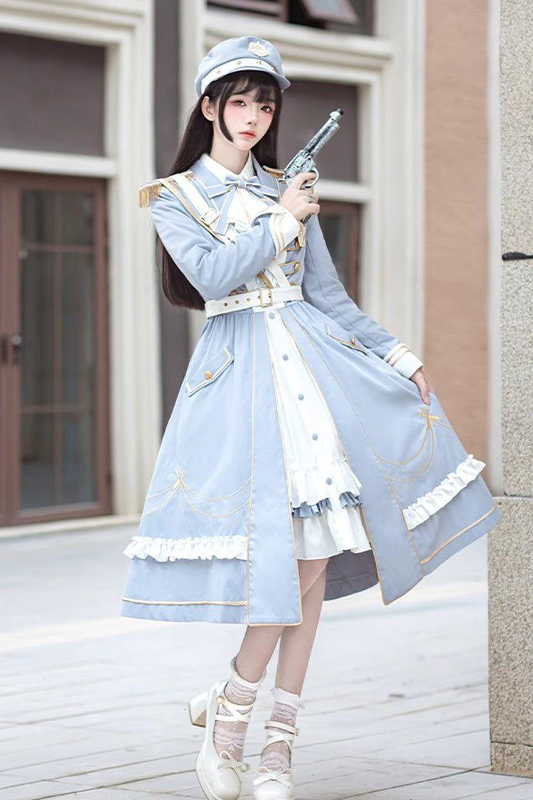Gothic Lolita Dress - White/blue Star Ocean Fantasy, 2 Colors, Bow Detail, Long Sleeves - additional product view 2