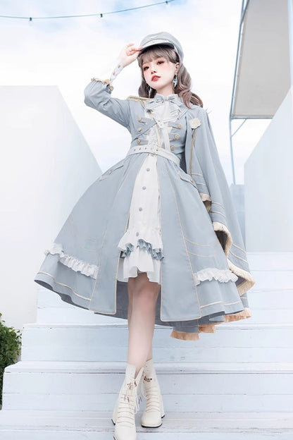 Gothic Lolita Dress - White/blue Star Ocean Fantasy, 2 Colors, Bow Detail, Long Sleeves - additional product view 5