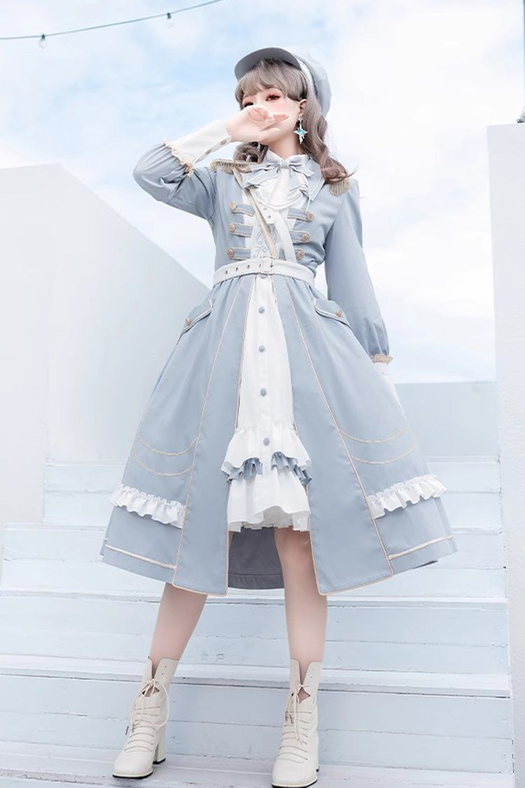 Gothic Lolita Dress - White/blue Star Ocean Fantasy, 2 Colors, Bow Detail, Long Sleeves - additional product view 6
