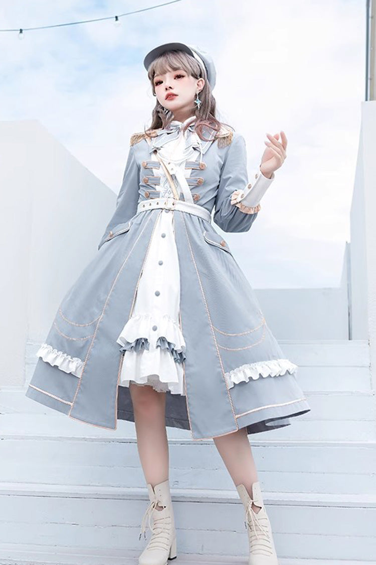 Gothic Lolita Dress - White/blue Star Ocean Fantasy, 2 Colors, Bow Detail, Long Sleeves - additional product view 7