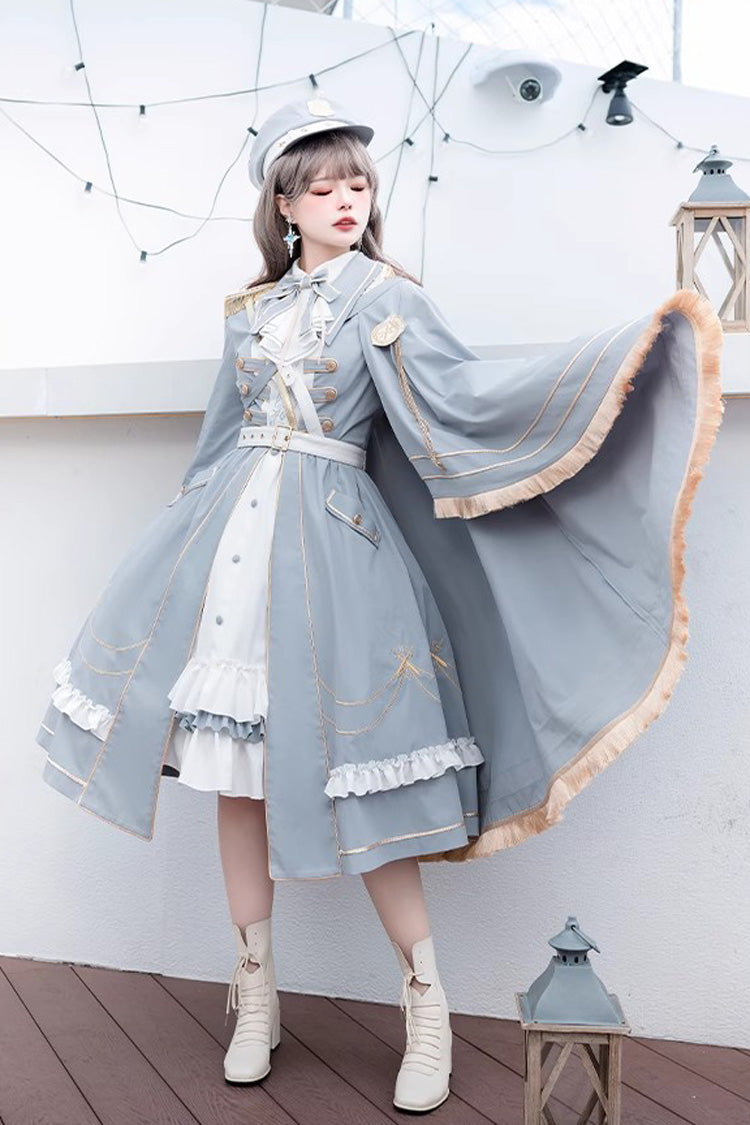 Gothic Lolita Dress - White/blue Star Ocean Fantasy, 2 Colors, Bow Detail, Long Sleeves - additional product view 8