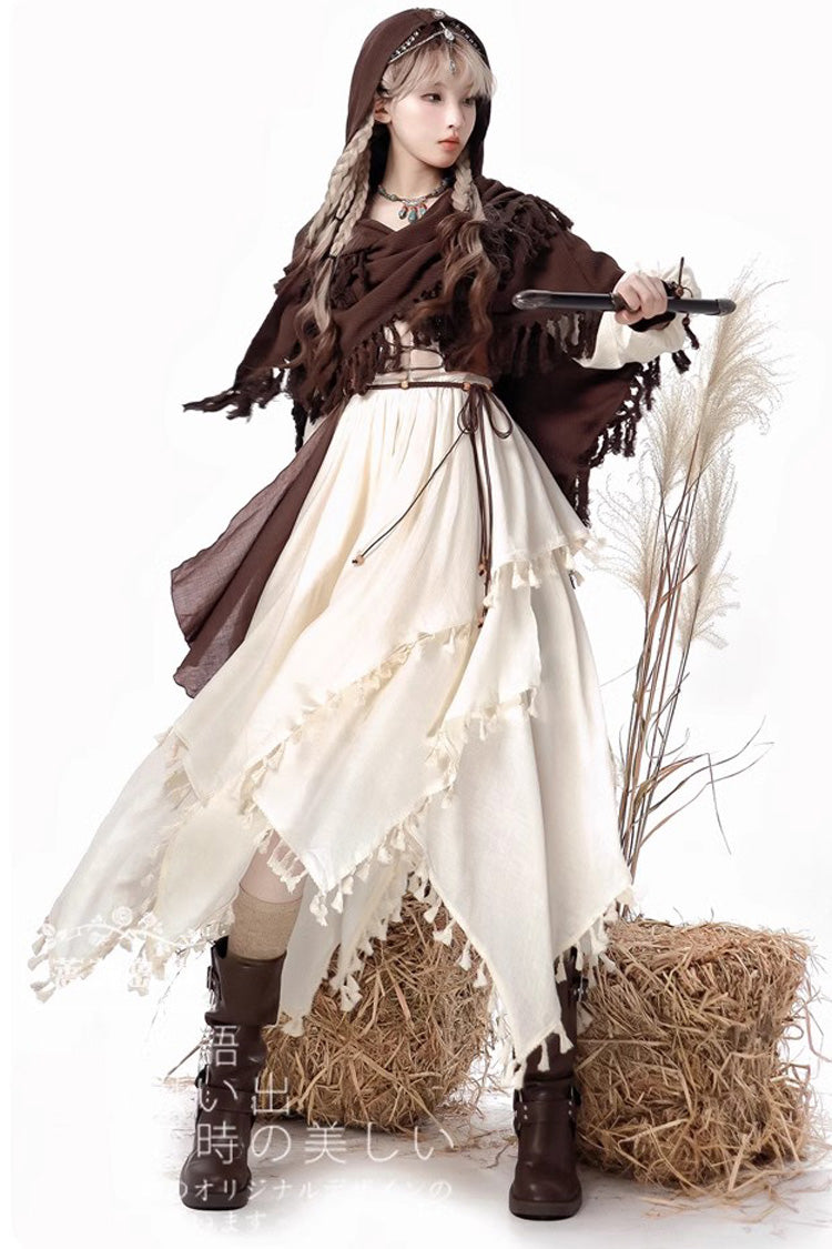 Gothic Lolita Dress - White/brown Wandering Witch, 2 Colors, Long Sleeves - additional product view 2