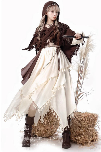 Gothic Lolita Dress - White/brown Wandering Witch, 2 Colors, Long Sleeves - additional product view 2