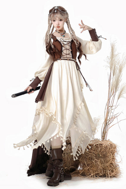 Gothic Lolita Dress - White/brown Wandering Witch, 2 Colors, Long Sleeves - additional product view 3