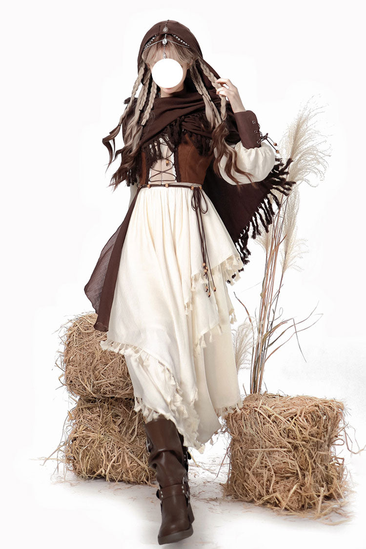 Gothic Lolita Dress - White/brown Wandering Witch, 2 Colors, Long Sleeves - additional product view 5
