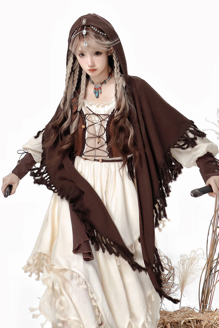 Gothic Lolita Dress - White/brown Wandering Witch, 2 Colors, Long Sleeves - additional product view 6