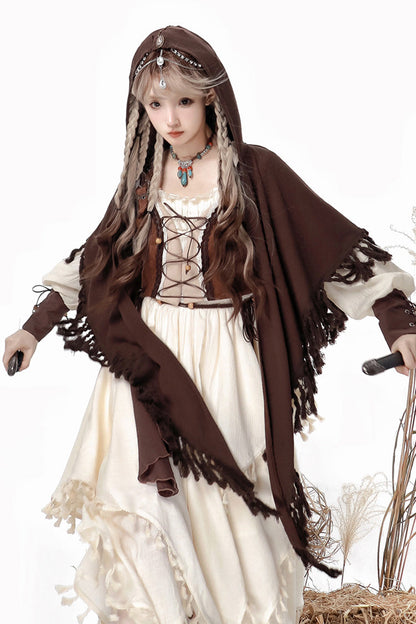 Gothic Lolita Dress - White/brown Wandering Witch, 2 Colors, Long Sleeves - additional product view 6