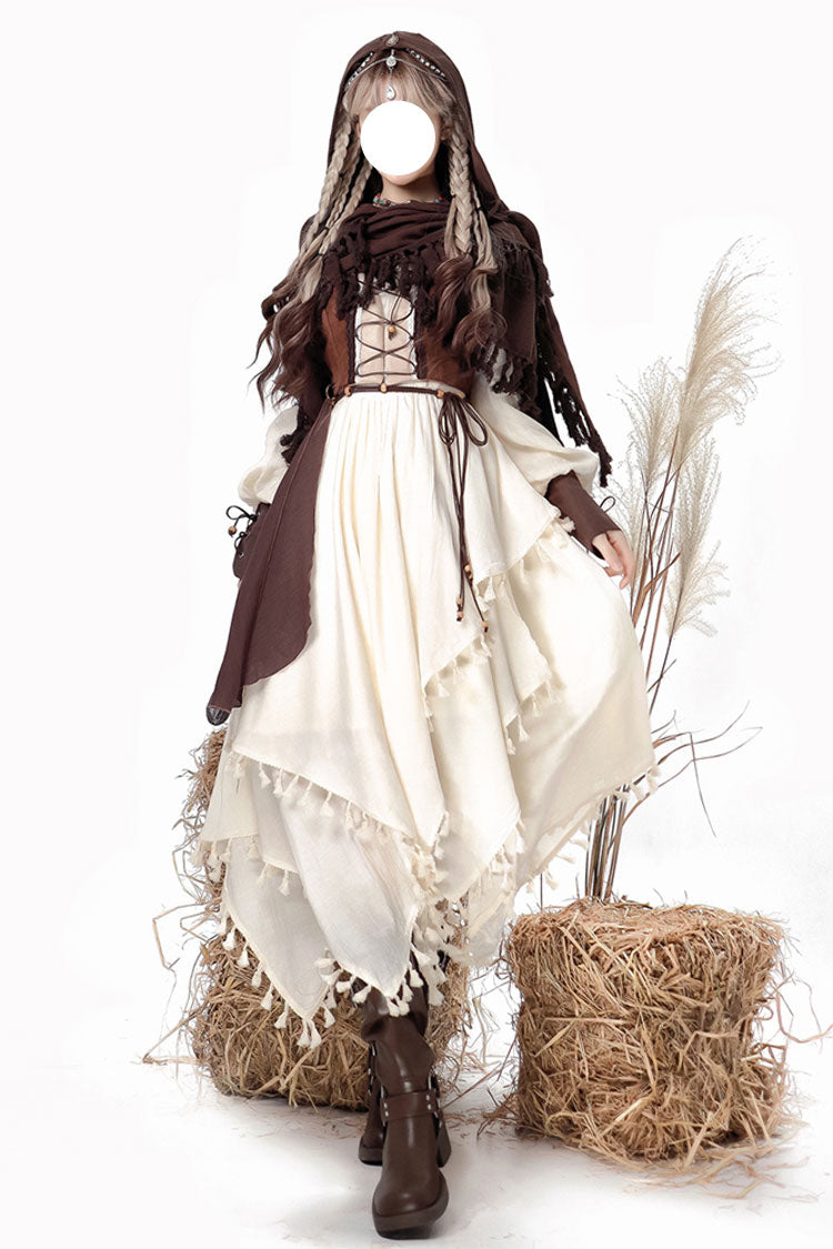 Gothic Lolita Dress - White/brown Wandering Witch, 2 Colors, Long Sleeves - main product image