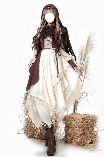 Gothic Lolita Dress - White/brown Wandering Witch, 2 Colors, Long Sleeves - main product image
