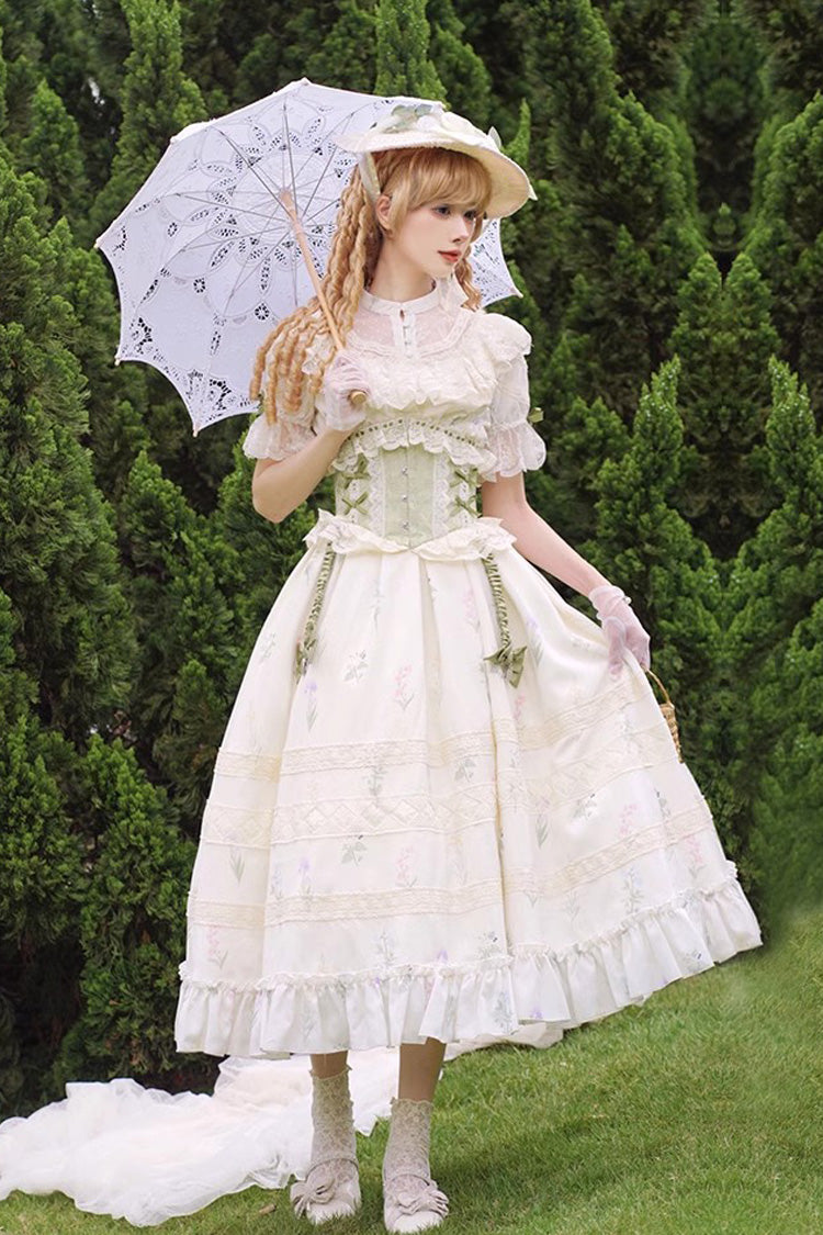 Gothic Lolita Dress - White/green Letters And Poems To, 2 Colors, Sweet Style, Lace Trim - additional product view 2