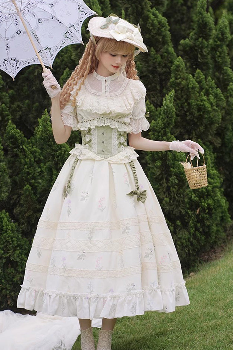 Gothic Lolita Dress - White/green Letters And Poems To, 2 Colors, Sweet Style, Lace Trim - additional product view 3