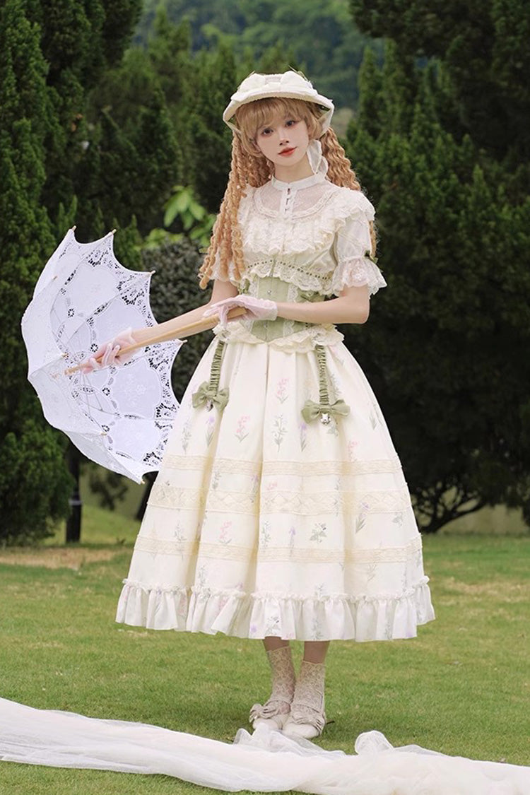 Gothic Lolita Dress - White/green Letters And Poems To, 2 Colors, Sweet Style, Lace Trim - additional product view 4
