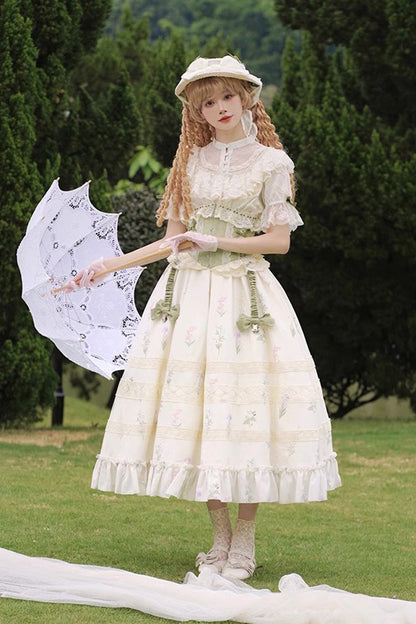 Gothic Lolita Dress - White/green Letters And Poems To, 2 Colors, Sweet Style, Lace Trim - additional product view 4