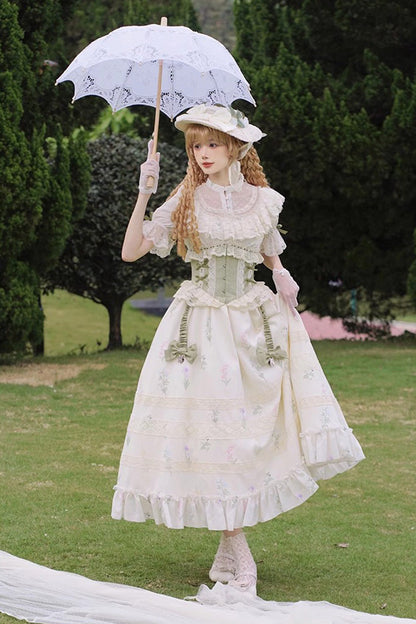 Gothic Lolita Dress - White/green Letters And Poems To, 2 Colors, Sweet Style, Lace Trim - additional product view 5