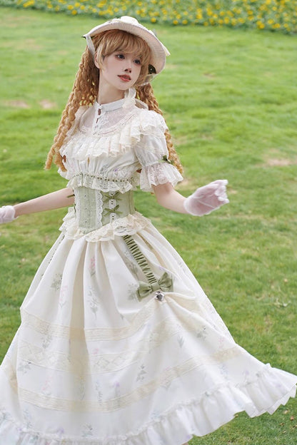 Gothic Lolita Dress - White/green Letters And Poems To, 2 Colors, Sweet Style, Lace Trim - additional product view 6