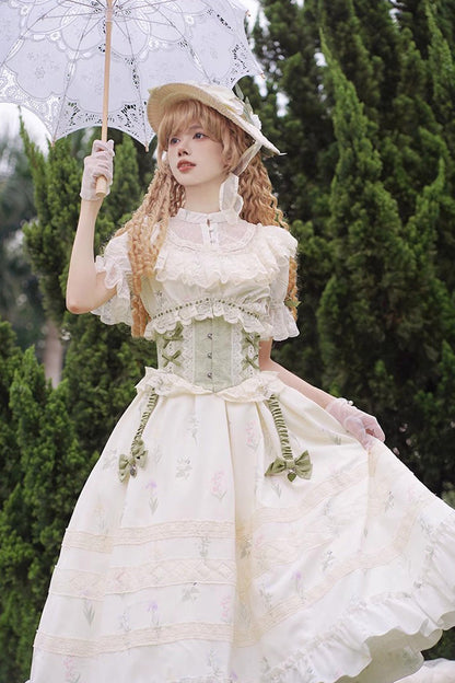 Gothic Lolita Dress - White/green Letters And Poems To, 2 Colors, Sweet Style, Lace Trim - additional product view 7