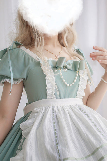 Gothic Lolita Dress - White/green Spring Wood Branches, 2 Colors, Sweet Style, Bow Detail - additional product view 2