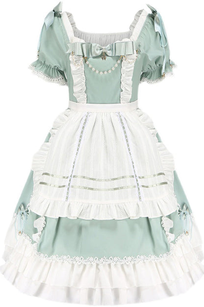 Gothic Lolita Dress - White/green Spring Wood Branches, 2 Colors, Sweet Style, Bow Detail - additional product view 3